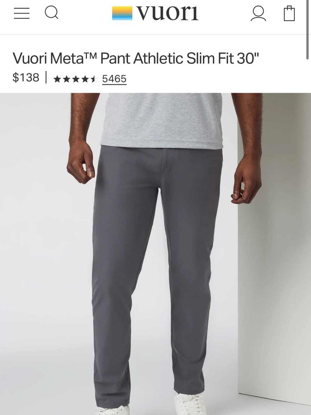 Vuori Men's Slim Straight Pants in Charcoal Gray
